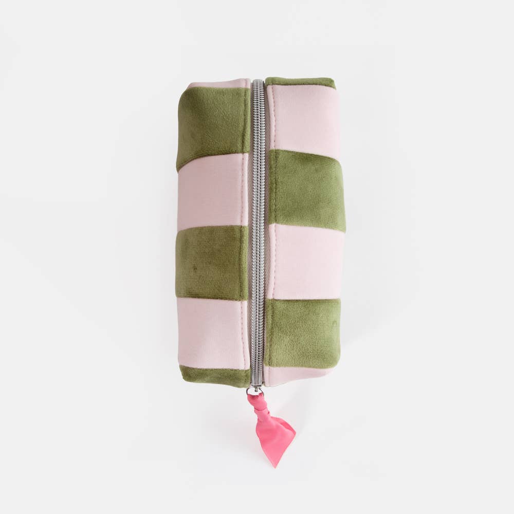 Pink/Green stripe cube cosmetic bag