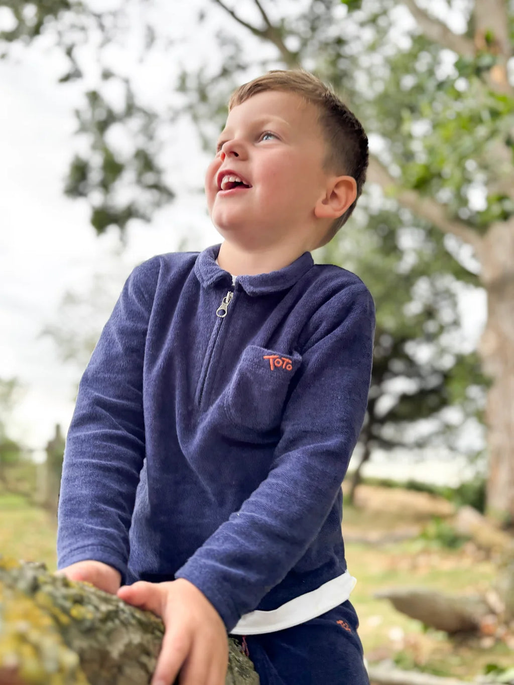Navy Towelling Zip-neck Sweatshirt 3-4yrs