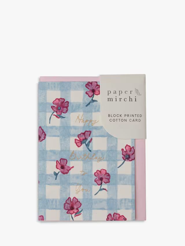 Block Printed Greeting Card - Gingham Pink Sorbet HB