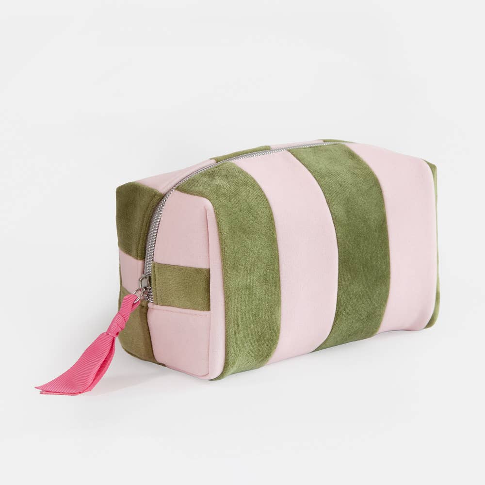 Pink/Green stripe cube cosmetic bag