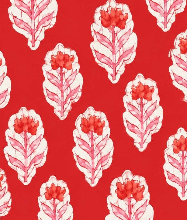 Weekend Bag - Red with Pink Flower