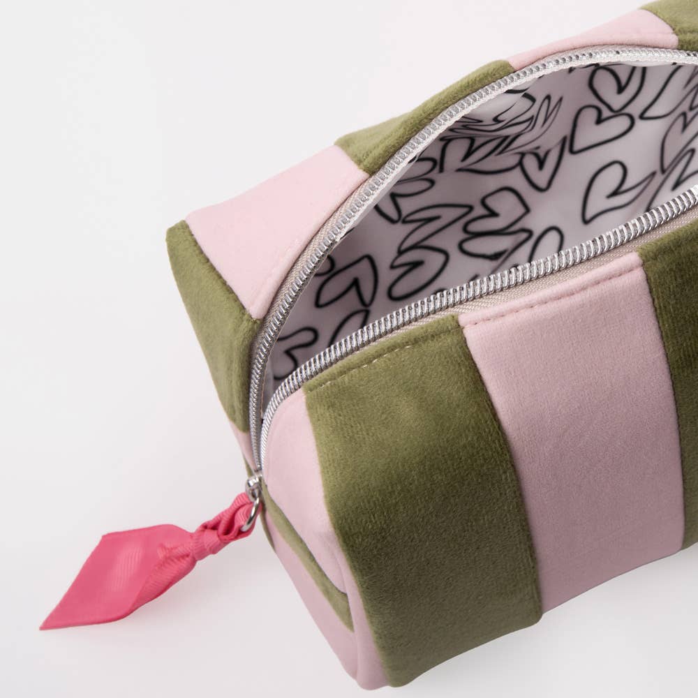 Pink/Green stripe cube cosmetic bag