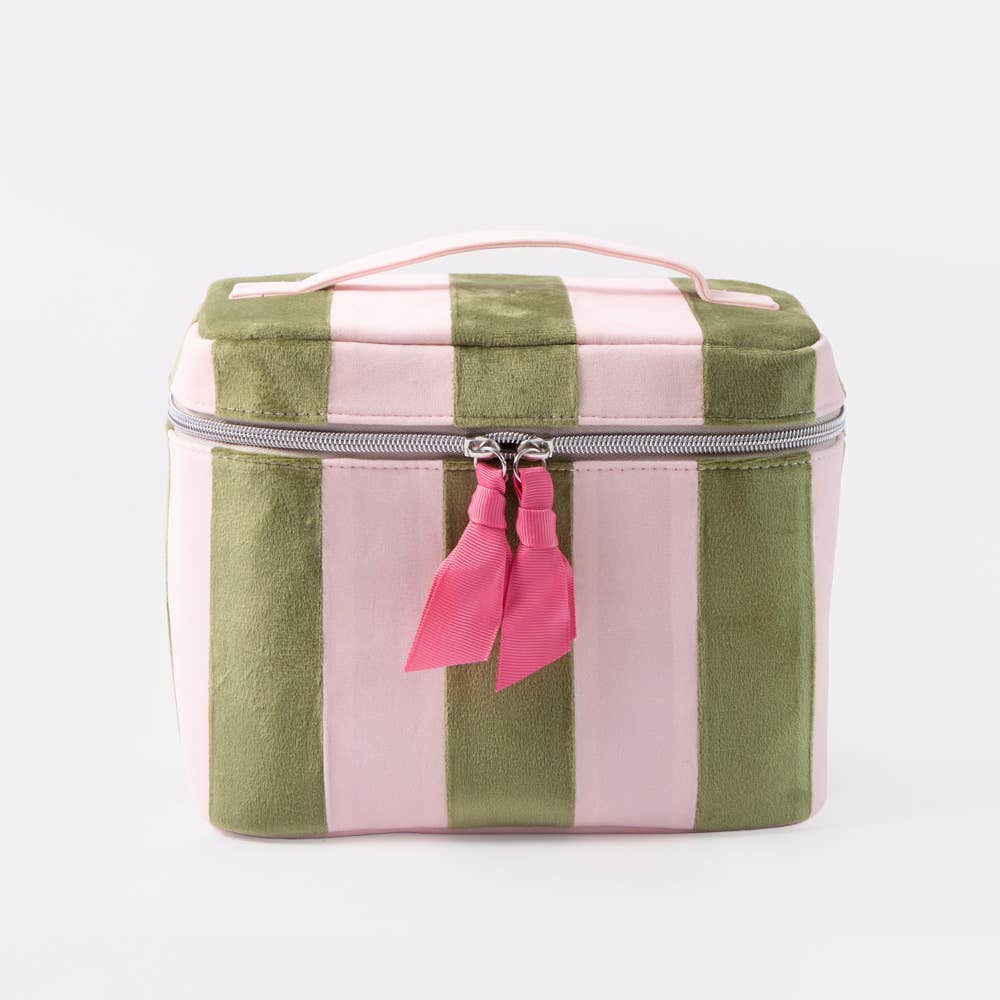 Pink/green stripe large vanity case