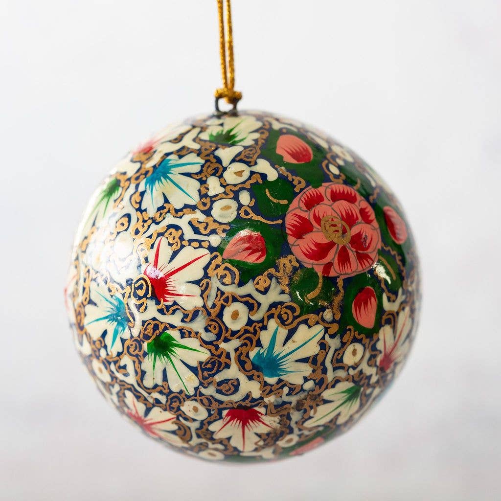 2" Turquoise & Pink Floral Hanging Christmas Decoration