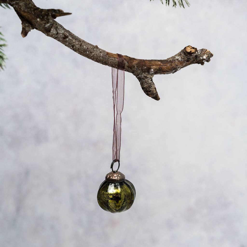 Set of 6 Small 1" Olive Crackle Rib Balls