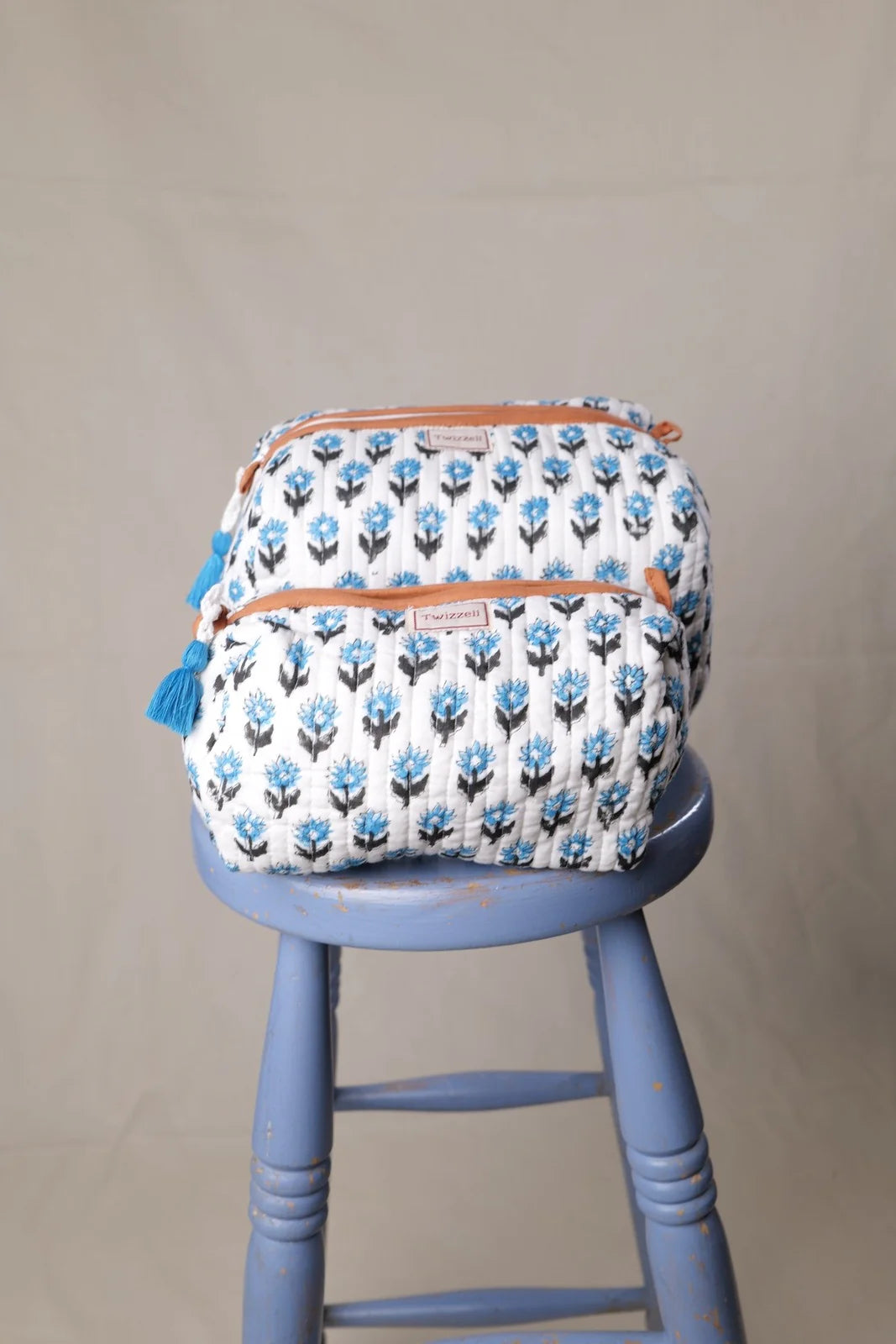 Large Quilted Wash Bag - Mini Blue