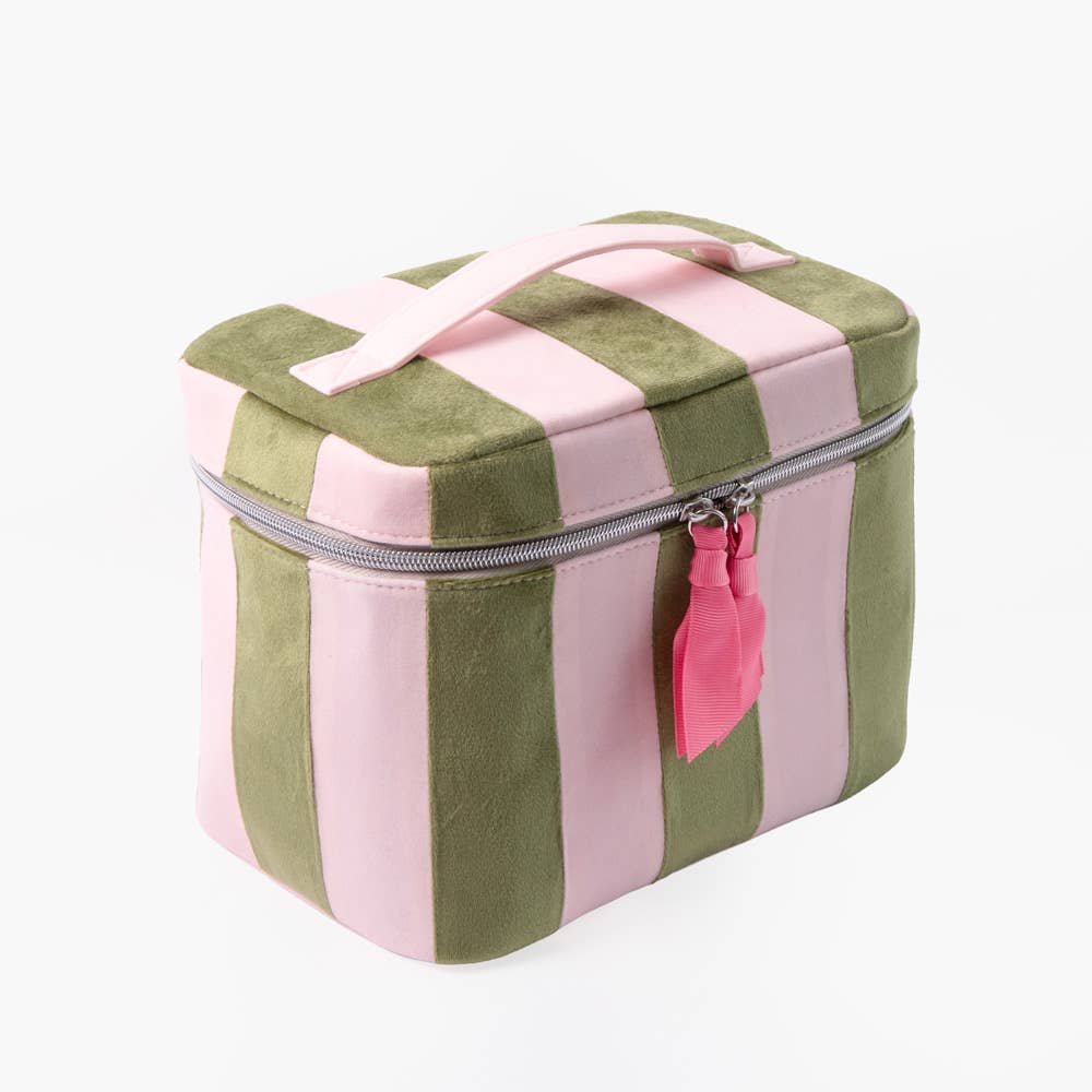 Pink/green stripe large vanity case
