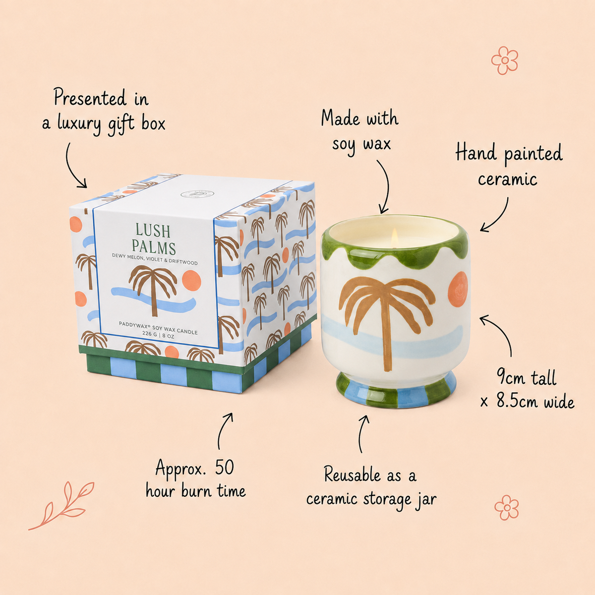 Paddywax A Dopo Palm Tree Ceramic Candle - Lush Palms