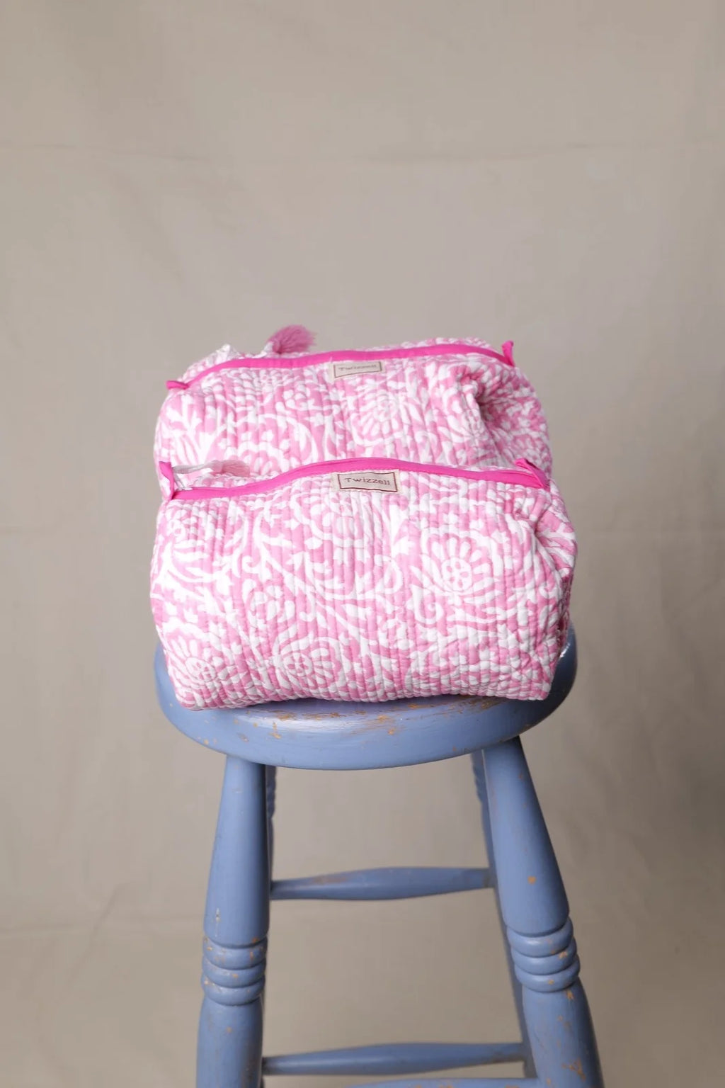 Quilted Wash Bag - Pink Abstract Floral