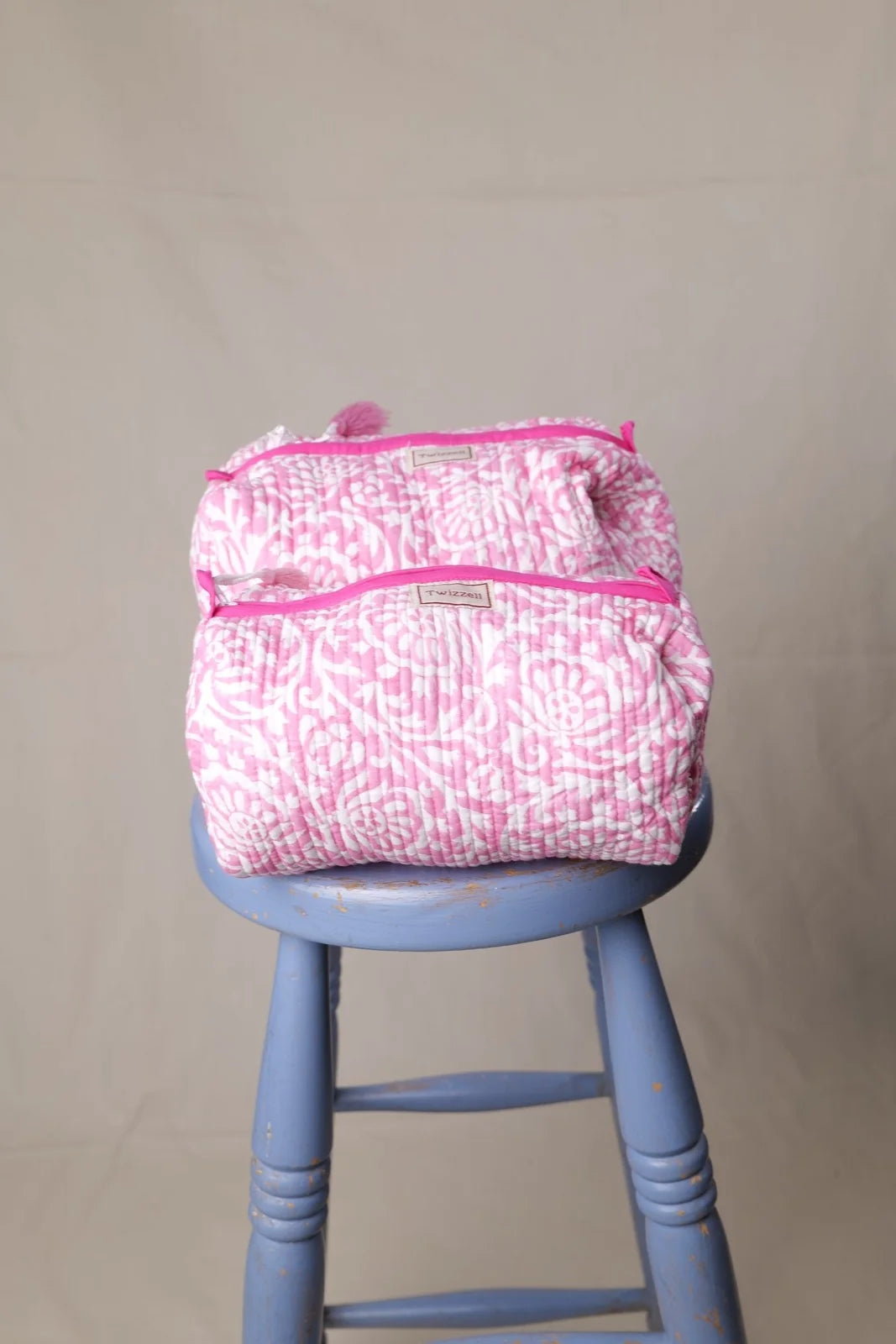 Quilted Wash Bag - Pink Abstract Floral