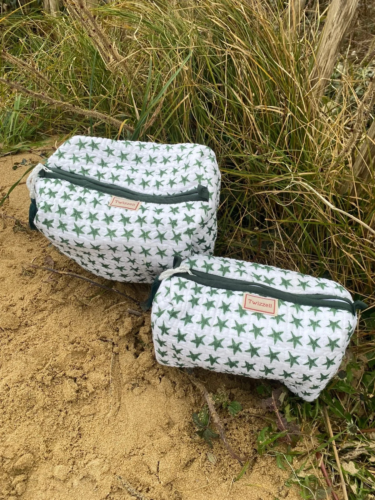 Quilted Wash Bag - Green Star