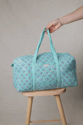 Weekend Bag - Turquoise with Blue Flower