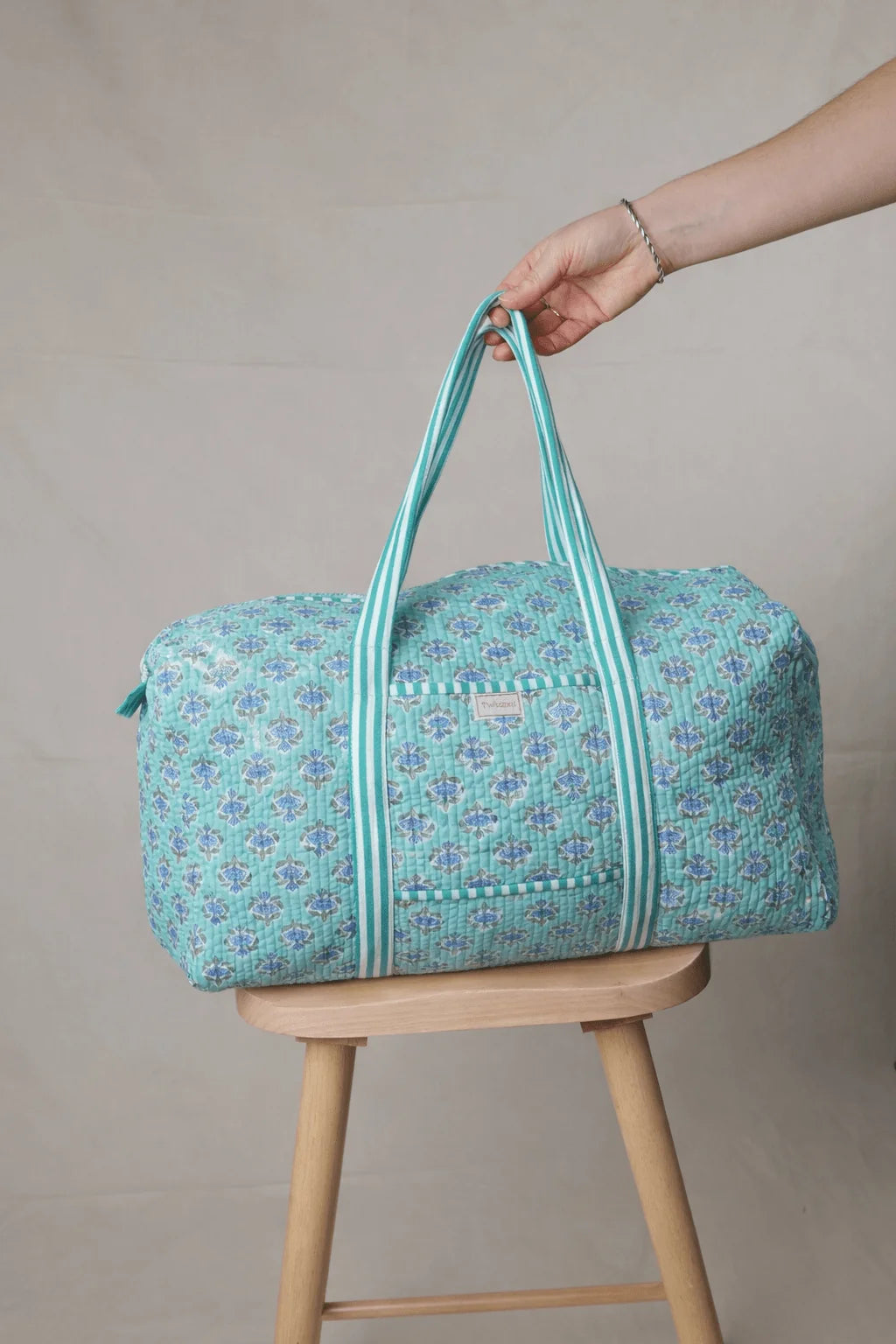 Weekend Bag - Turquoise with Blue Flower