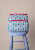 Quilted Wash Bag - Blue with Pink Flower