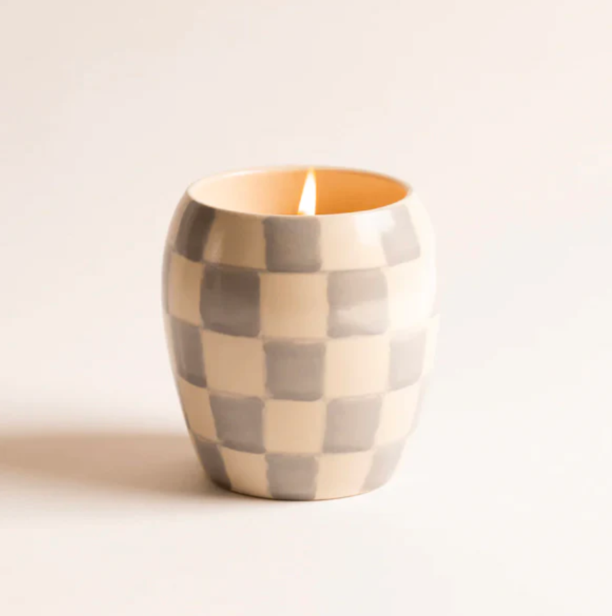 Checkmate Porcelain Candle - Cotton/Teak