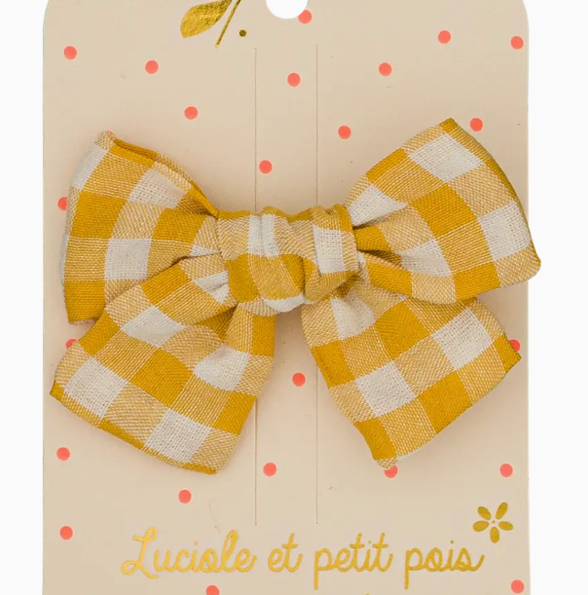 Princess Small Bow Barrette - Mustard Gingham