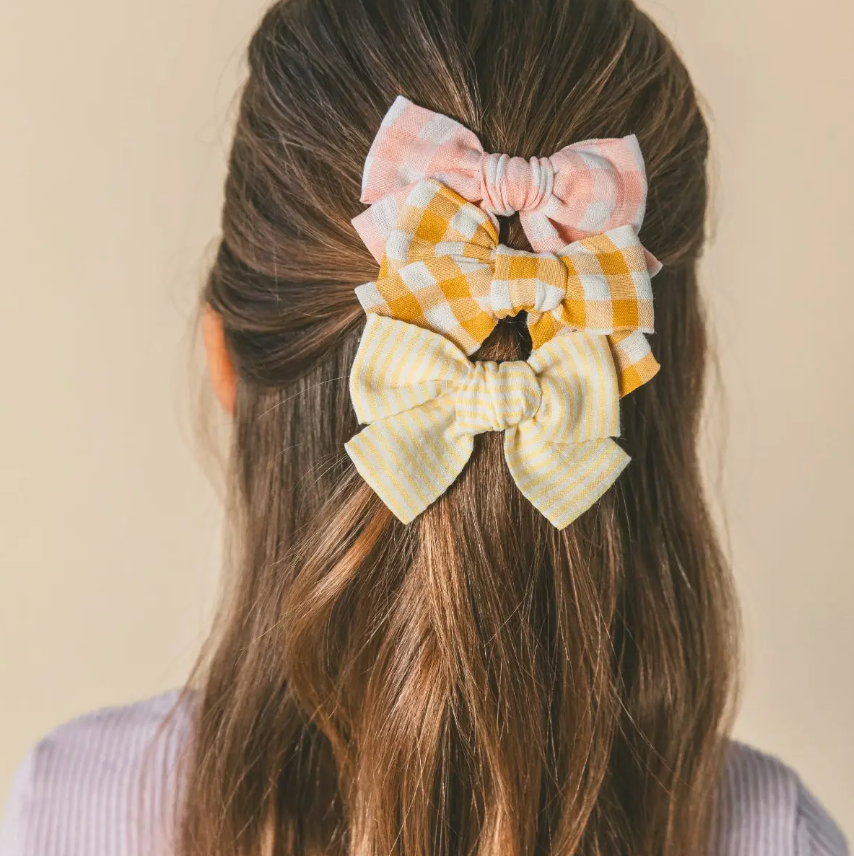 Princess Small Bow Barrette - Mustard Gingham