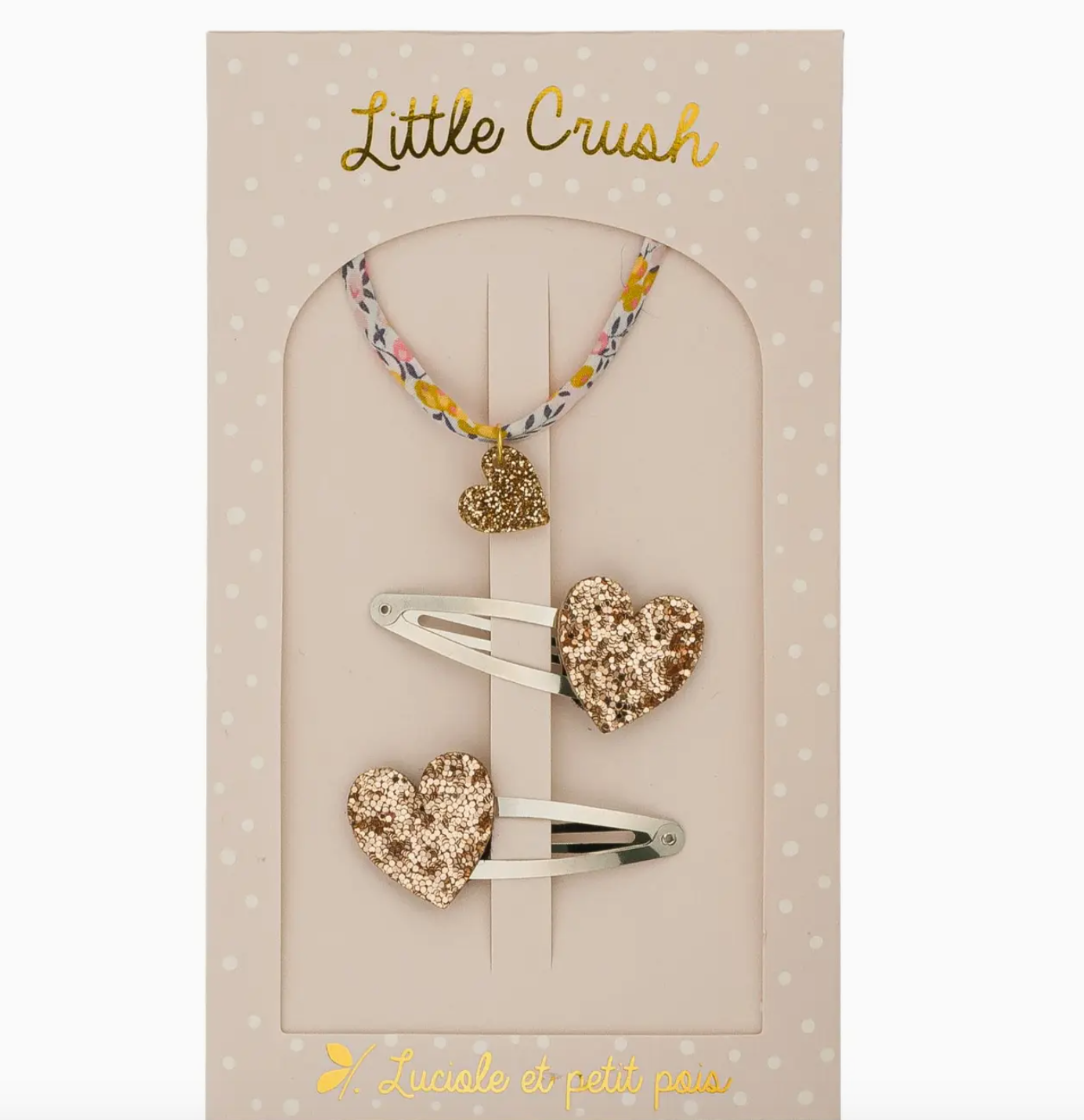 Love Gift Pouch - Pink Heart Barrettes & Wiltshire Bud Bracelet (Heart)