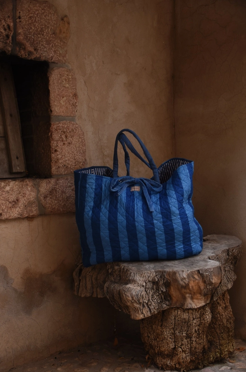 Roma Reversible Basket Bag - Blue Stripe