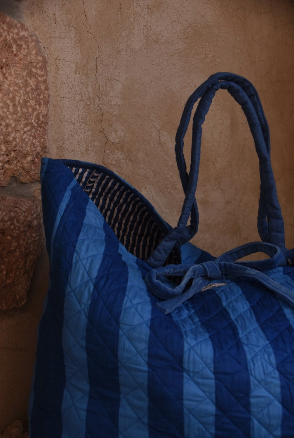 Roma Reversible Basket Bag - Blue Stripe