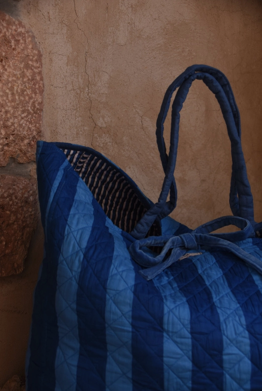 Roma Reversible Basket Bag - Blue Stripe