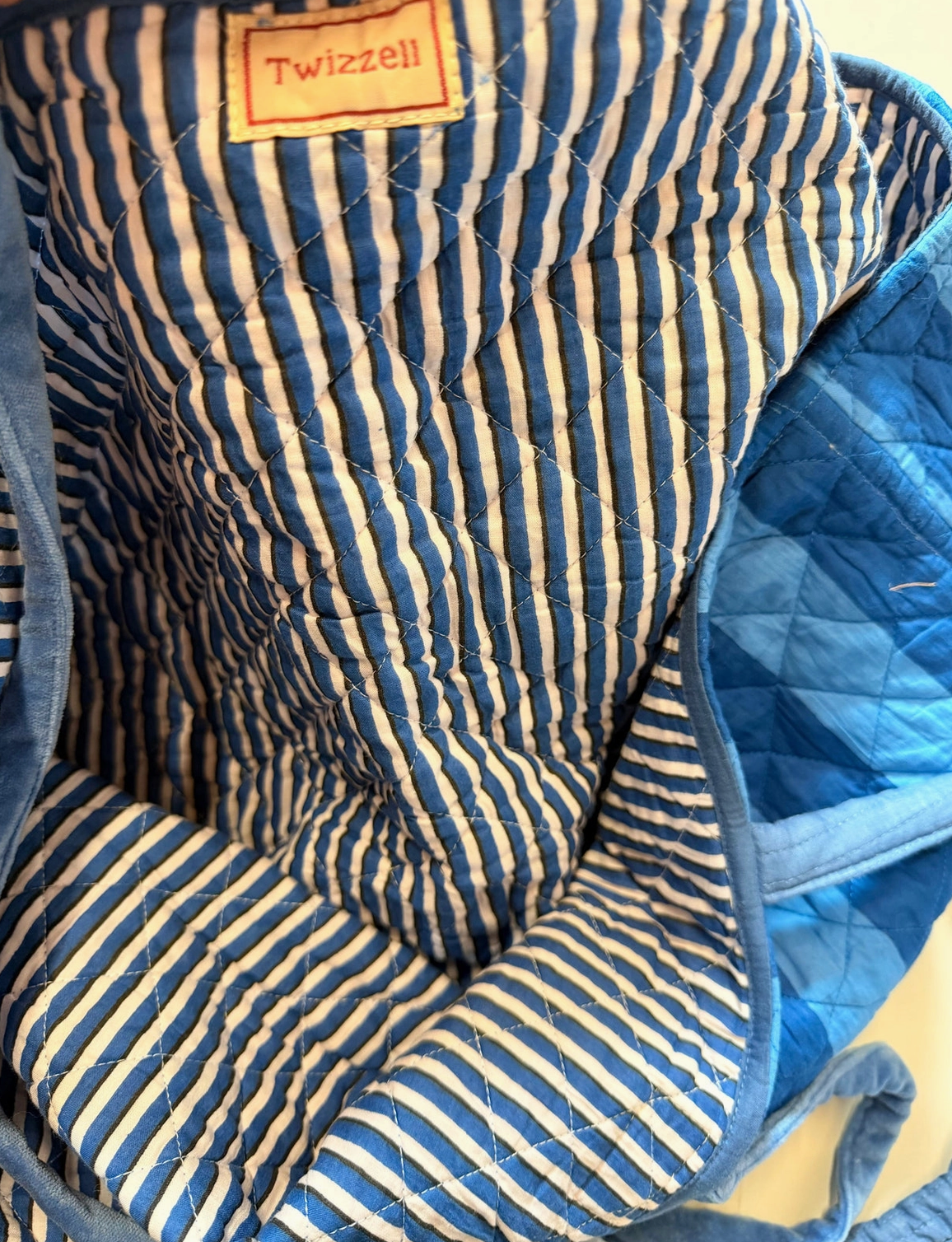 Roma Reversible Basket Bag - Blue Stripe