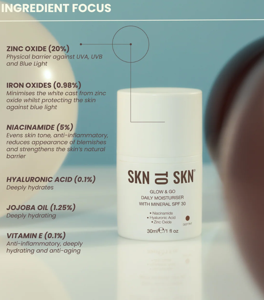 Glow and Go Daily Moisturiser with Mineral SPF30 Deep Tint 30ml