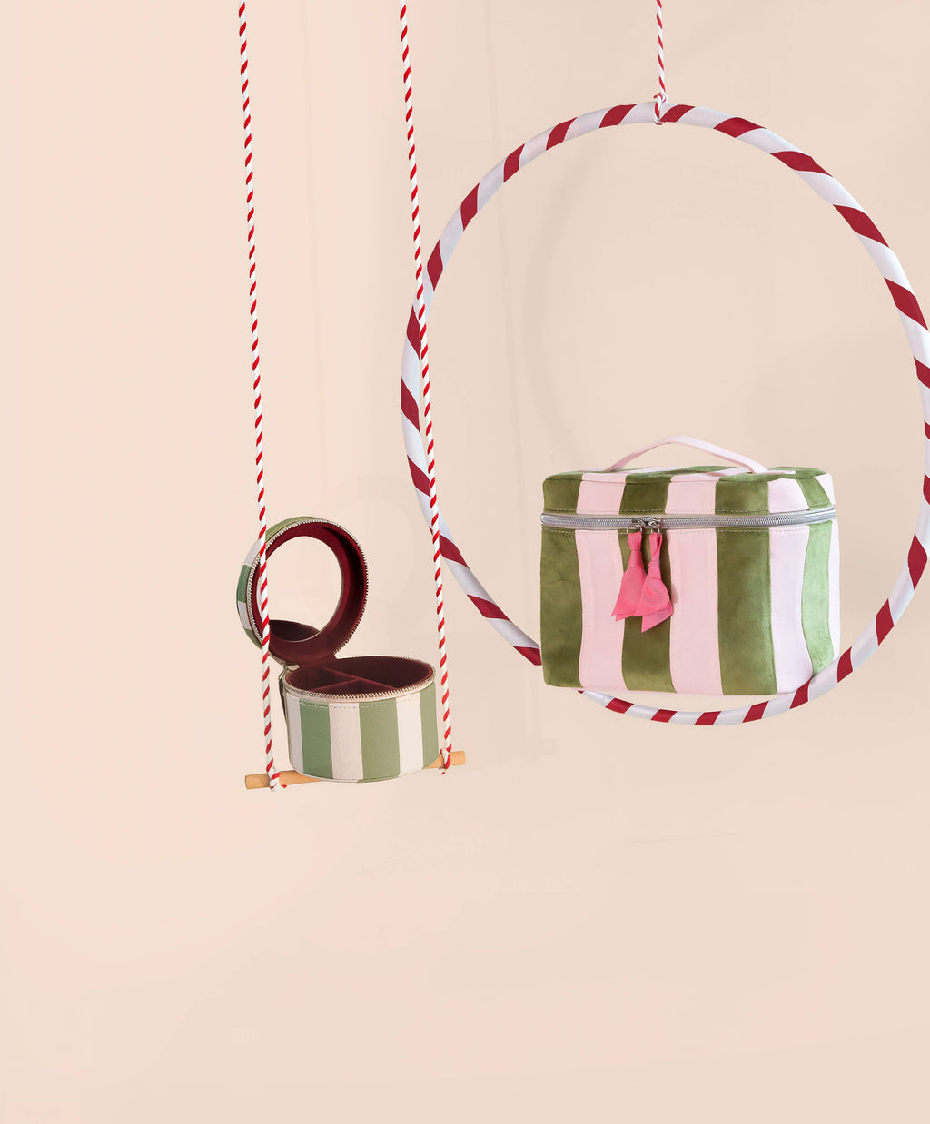 Pink/green stripe large vanity case