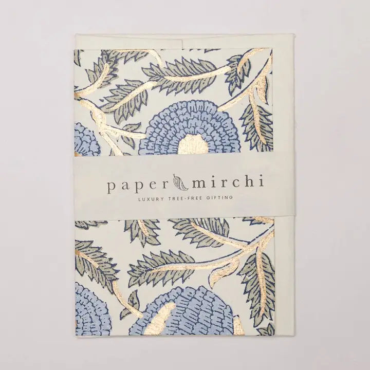 Hand Block Printed Greeting Card - Marigold Glitz Blue Stone