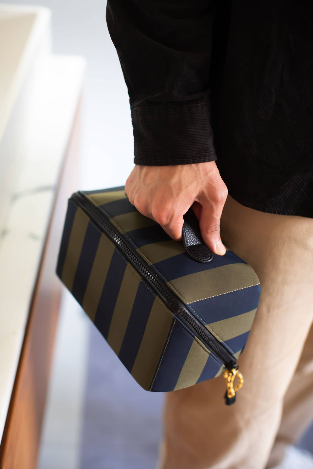 Khaki/Navy Stripe Diagonal Washbag