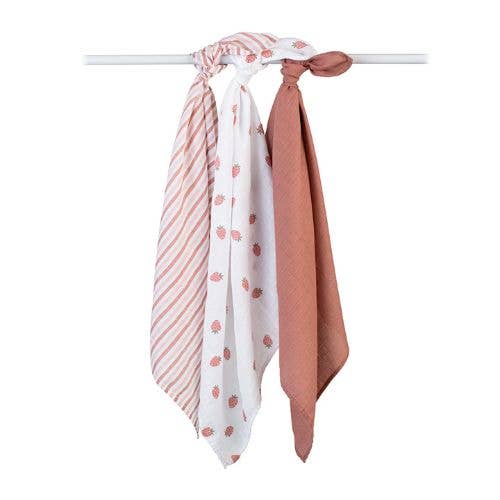 Lulujo -Mini Muslin Cloths -Strawberries 3pk
