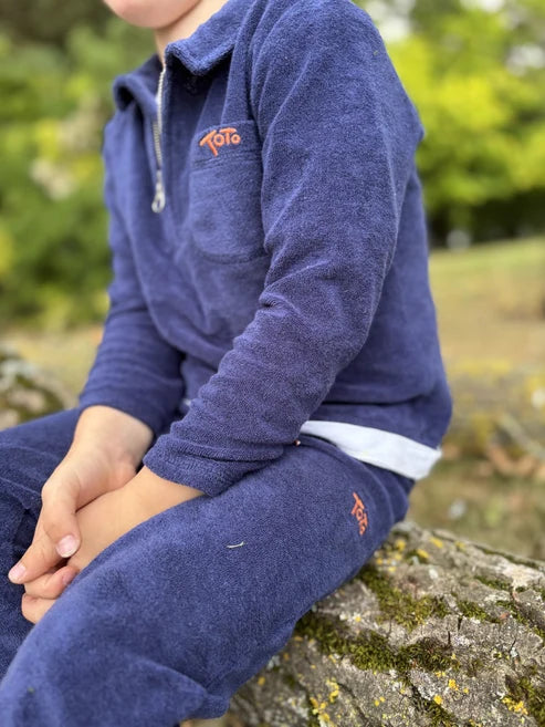 Navy Towelling Zip-neck Sweatshirt 3-4yrs