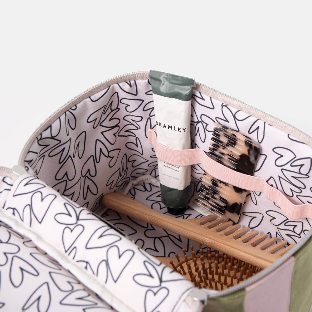 Pink/green stripe large vanity case