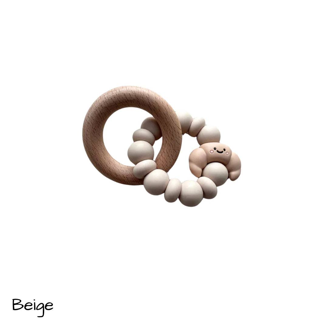 Chewies&more Wooden/Silicone Teething Rings - Croissant - Latte