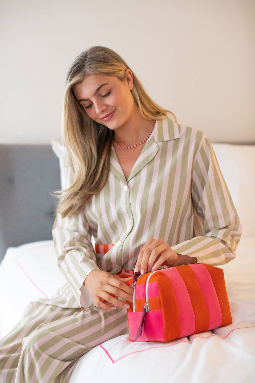 Orange/Pink Stripe large travel washbag