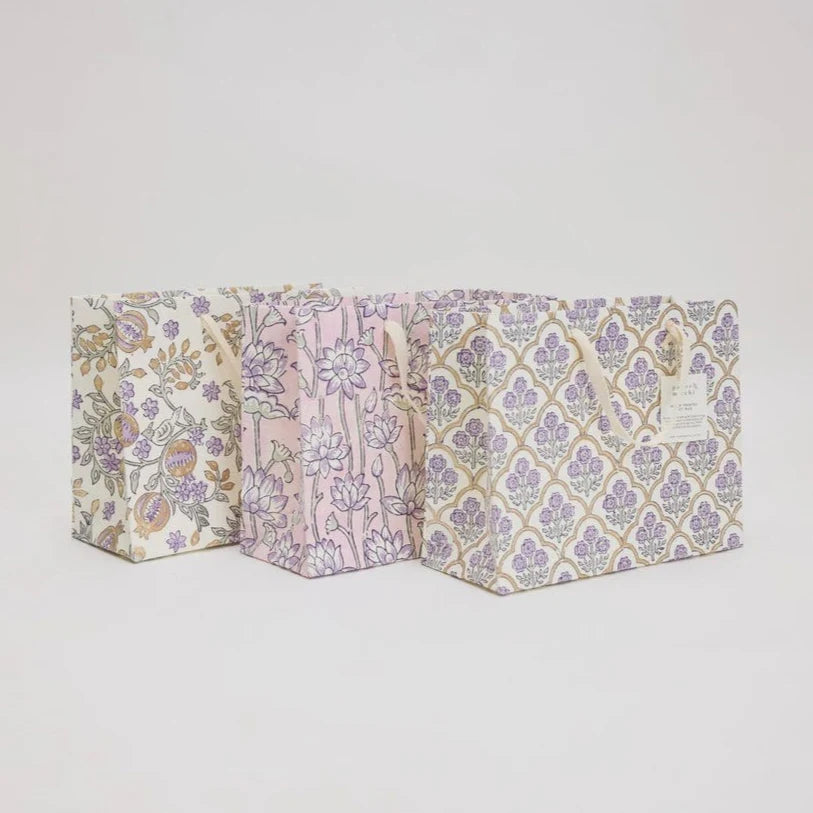 Medium Block Printed Gift Bags Lavender