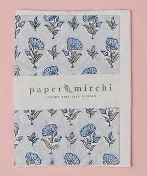 Block Printed Greeting Card - Ditsy Floral Blue Stone