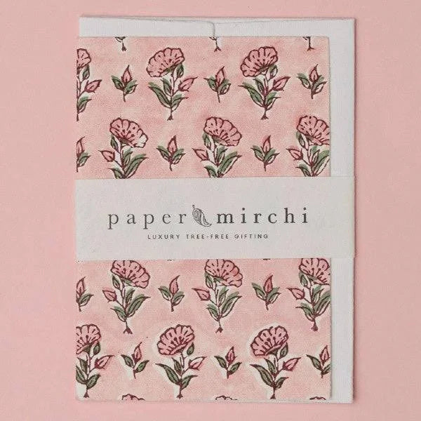 Block Printed Greeting Card - Ditsy Floral Blush